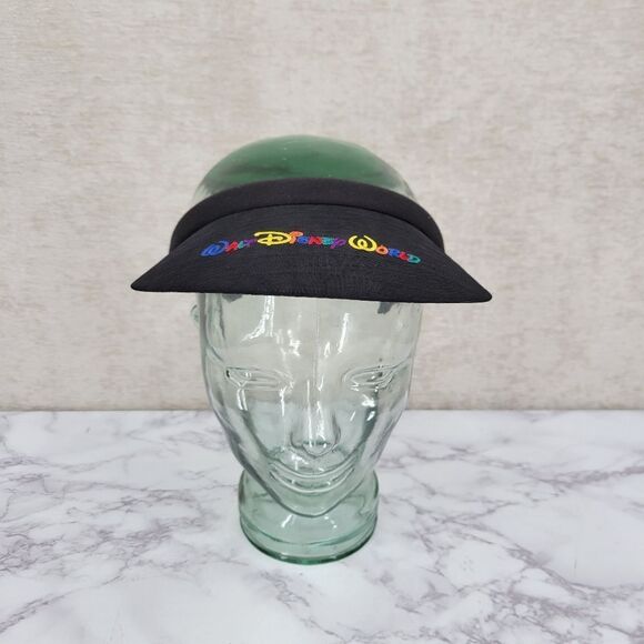 Walt Disney World Vintage Nylon Black Sun Visor Hat Colorful Embroidery - Picture 9 of 13